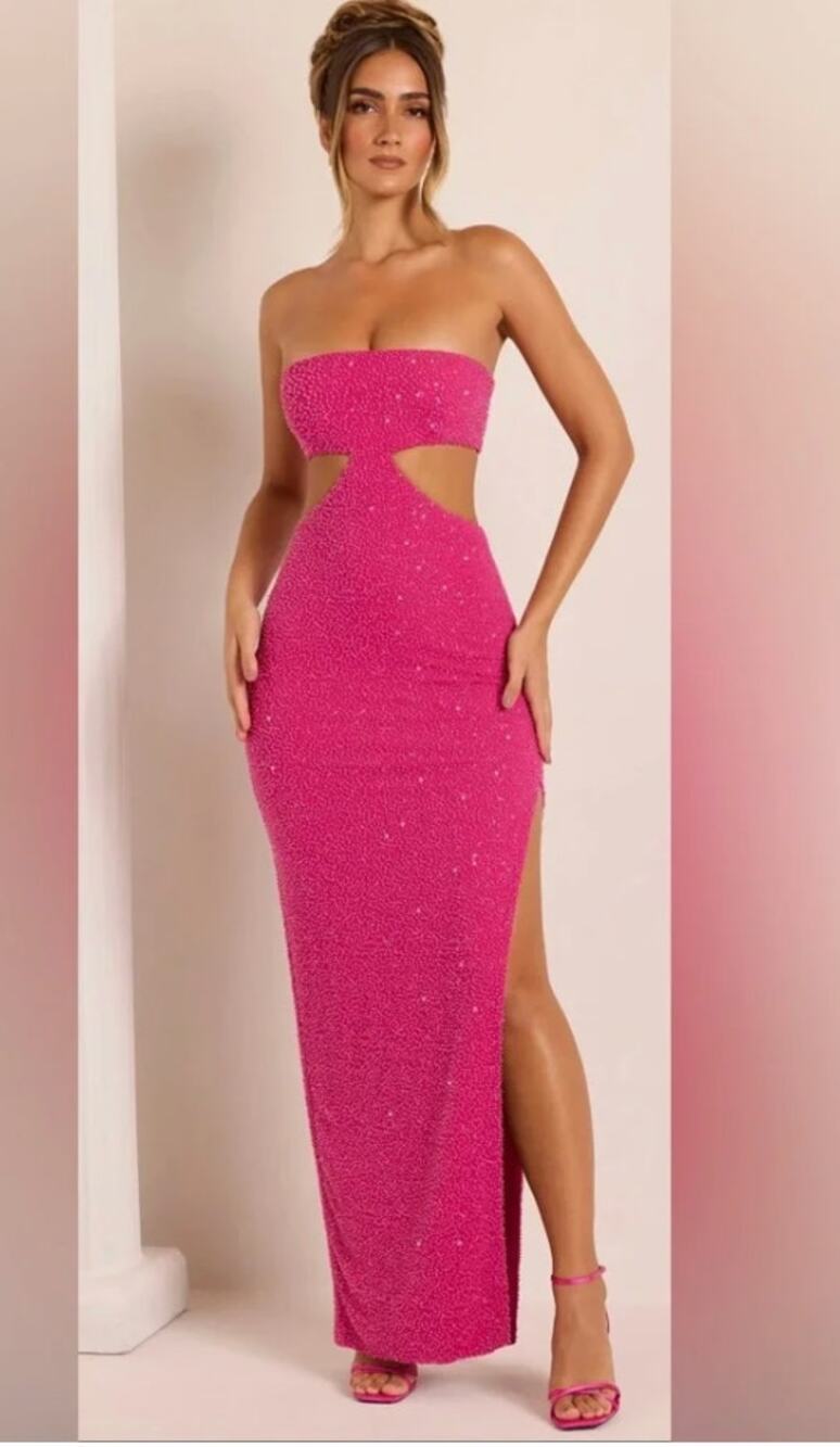 Oh Polly Embellished Cut Out Provence Maxi Dress in Fuchsia Size 12